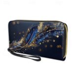 Women's Large Capacity Wallet with Gilded Feather Print, - Image 7