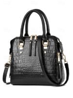 Women's Faux Leather Crocodile Pattern Handbag with Tassel - Image 5