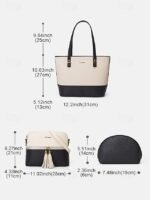 Elegant women's stylish two-tone patchwork handbag set with - Image 8