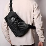 Men's Gothic Skull Crossbody Bag – Multi-Pocket Large