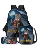 Kids' 3-Piece Wizard Cat Backpack Set – Fantasy Cat Print