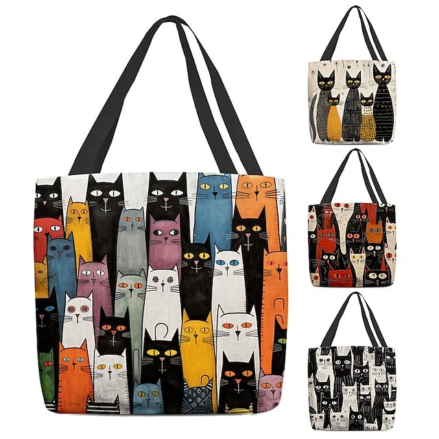 dqjtak1688983151048 Colorful Large Capacity Tote Bags with Abstract Cat Art Designs - Image 1