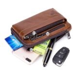 Sleek Brown Leather Vertical Sling Bag - Compact Men's - Image 5