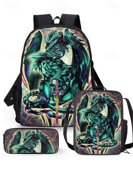 Boys' dragon themed three-piece backpack set, Including