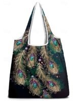 Women's Peacock Print Folding Tote Bag - Large Capacity - Image 9