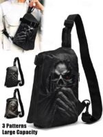 Men's Gothic Skull Crossbody Bag – Multi-Pocket Large - Image 2