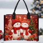 Women's Christmas Snowman Print Tote Bag, Large Capacity