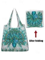 Women's Peacock Print Folding Tote Bag - Large Capacity - Image 3