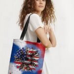 American Flag Sunflower Print Tote Bag with Starry Background,