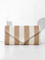 Women's Striped Woven Envelope Clutch - With chain, can be - Image 13