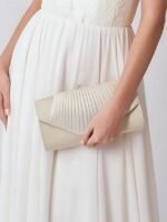 Champagne Glitter Evening Clutch Bag with Pleated Design – - Image 2