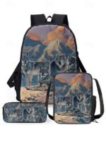 Men's 3-Piece Wolf Design Backpack Set - Durable, Trendy - Image 16