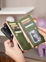 Women's Faux Leather Clip Bag Wallet Phone Case - Card