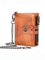 Men's Genuine Leather RFID Blocking Wallet with Chain,