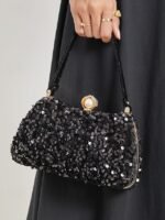 Women's Black Sequin Evening Clutch with Pearl Accent – - Image 2
