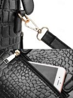 Women's Faux Leather Crocodile Pattern Handbag with Tassel - Image 10