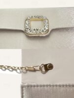 Women's White Satin Clutch with Rhinestone Buckle - Elegant - Image 7