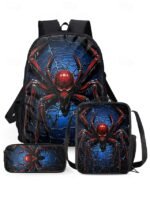 Men's Large Capacity Spider Print Backpack with Double - Image 16