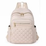Women's Beige Quilted Backpack with Gold Studs – Stylish - Image 7