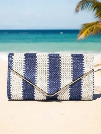 Women's Striped Woven Envelope Clutch - With chain, can be