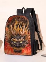 Men's 3-Piece Dragon Backpack Set with Flame Print - - Image 3