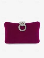 Women's Elegant Blue Velvet Clutch Bag with Rhinestone Ring - Image 9