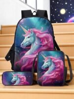 Girls 3-Piece Unicorn Backpack Set - Galaxy Print School Bag