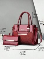 Women's Patent Faux Leather Handbag Set – Glossy - Image 6