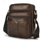Men's Brown Leather Crossbody Bag with Multiple Zipper - Image 2