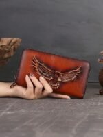 Women's Genuine Leather Long Wallet with Carved Eagle - Image 5