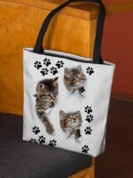 Large Capacity Tote Bag with 3D Cat Print and Paw Patterns – - Image 4