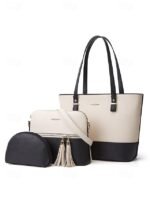 Elegant women's stylish two-tone patchwork handbag set with - Image 13