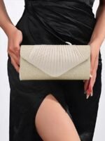 Champagne Glitter Evening Clutch Bag with Pleated Design – - Image 3