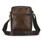 Men's Brown Leather Crossbody Bag with Multiple Zipper - Image 4
