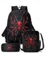 Men's Large Capacity Spider Print Backpack with Double - Image 15