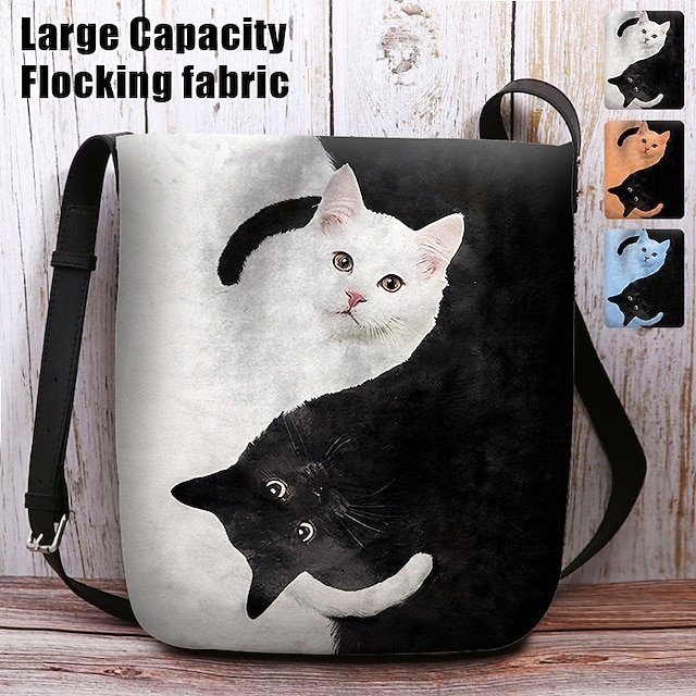 opfgyl1700472057636 Yin Yang Cat Design Crossbody Bag - Artistic Black and White Cat - Image 1