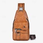 Men's Brown Faux Leather Crossbody Sling Bag with Multiple - Image 2