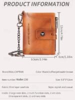 Men's Genuine Leather RFID Blocking Wallet with Chain, - Image 8