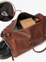 3Pcs Men's Versatile Leather Weekender Bag with Integrated Shoe - Image 4