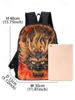 Men's 3-Piece Dragon Backpack Set with Flame Print - - Image 8