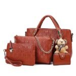 Women's 4-Piece Blue Handbag Set with Teddy Bear Charm - - Image 9
