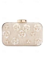Women's 3D Floral Clutch with Pearl Accents and Gold Chain - Image 9