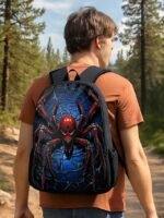 Men's Large Capacity Spider Print Backpack with Double - Image 2