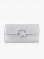 Women's White Satin Clutch with Rhinestone Buckle - Elegant - Image 9