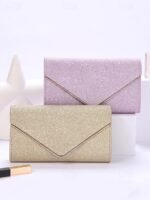 Women's Gold Glitter Envelope Clutch with Chain Strap –