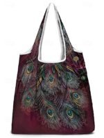 Women's Peacock Print Folding Tote Bag - Large Capacity - Image 11