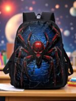 Men's Large Capacity Spider Print Backpack with Double