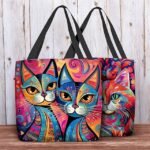Women's Colorful Cat Art Tote Bag - Vibrant and Stylish
