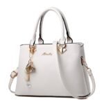 Women's Elegant White Faux Leather Handbag with Gold