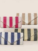 Women's Striped Woven Envelope Clutch - With chain, can be - Image 11